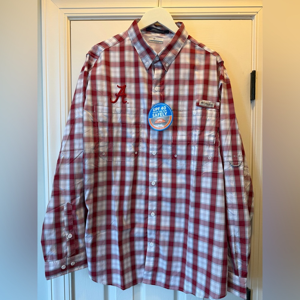 NEW! Alabama Crimson Tide Columbia Men’s Crimson Plaid Button-Down Size XL